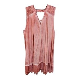 Umgee Lace Trim Sleeveless Tunic Top Pink Keyhole‎ Neckline Flowy Casual Medium